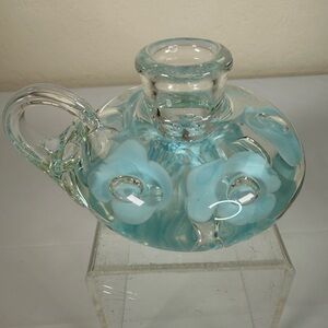 Vintage Joe St. Clair Floral Flower Art Glass Paperweight Candle Stick Holder
